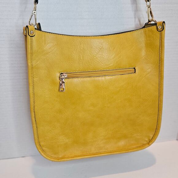 Jen & Co Vegan Leather Crossbody Bag Leopard Guitar Strap Amber Snap pocket - Picture 4 of 8